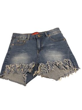 Buzz Jeans Women’s Medium Distressed Fringe Denim Shorts - Blue